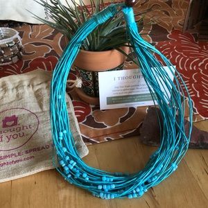 Teal Cotton Cord & Glass Bead Necklace